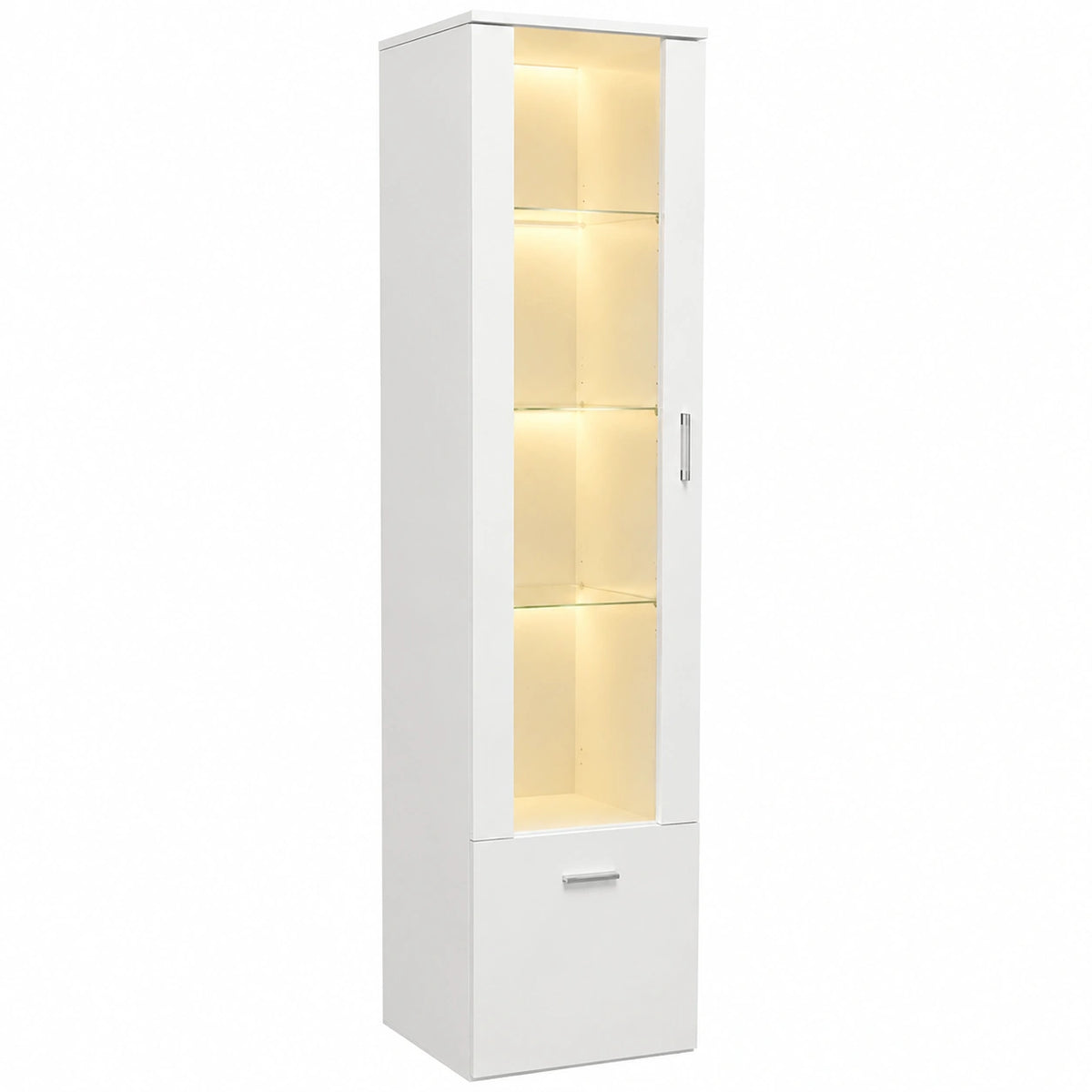 Armoire, en verre, avec rangement, avec portes, coloris blanc, 42 x 30 x 160 cm, pour la chambre