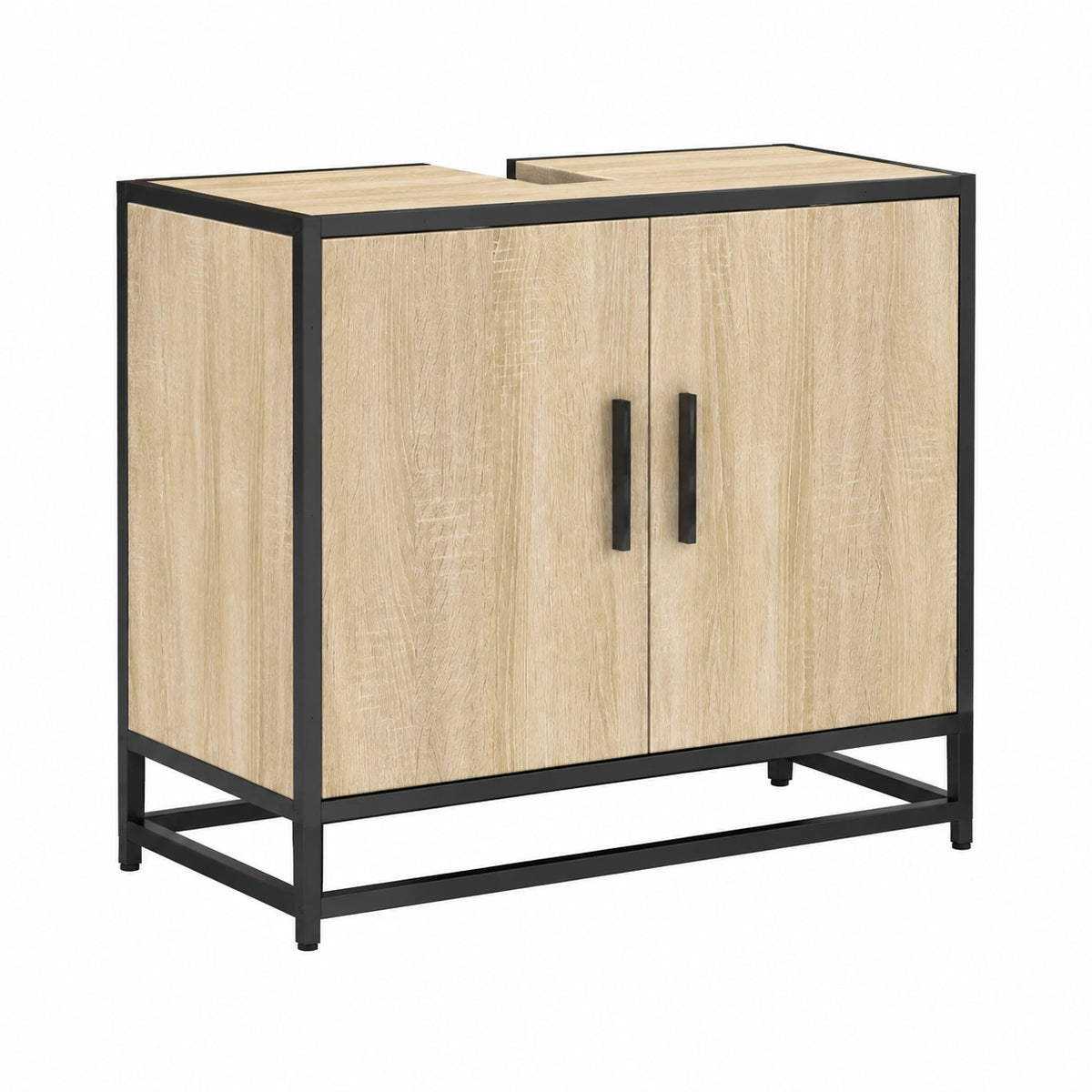 Ensemble de meubles de salle de bain, avec rangement, en chêne et métal, 65 x 33 x 60 cm, pour la salle de bain
