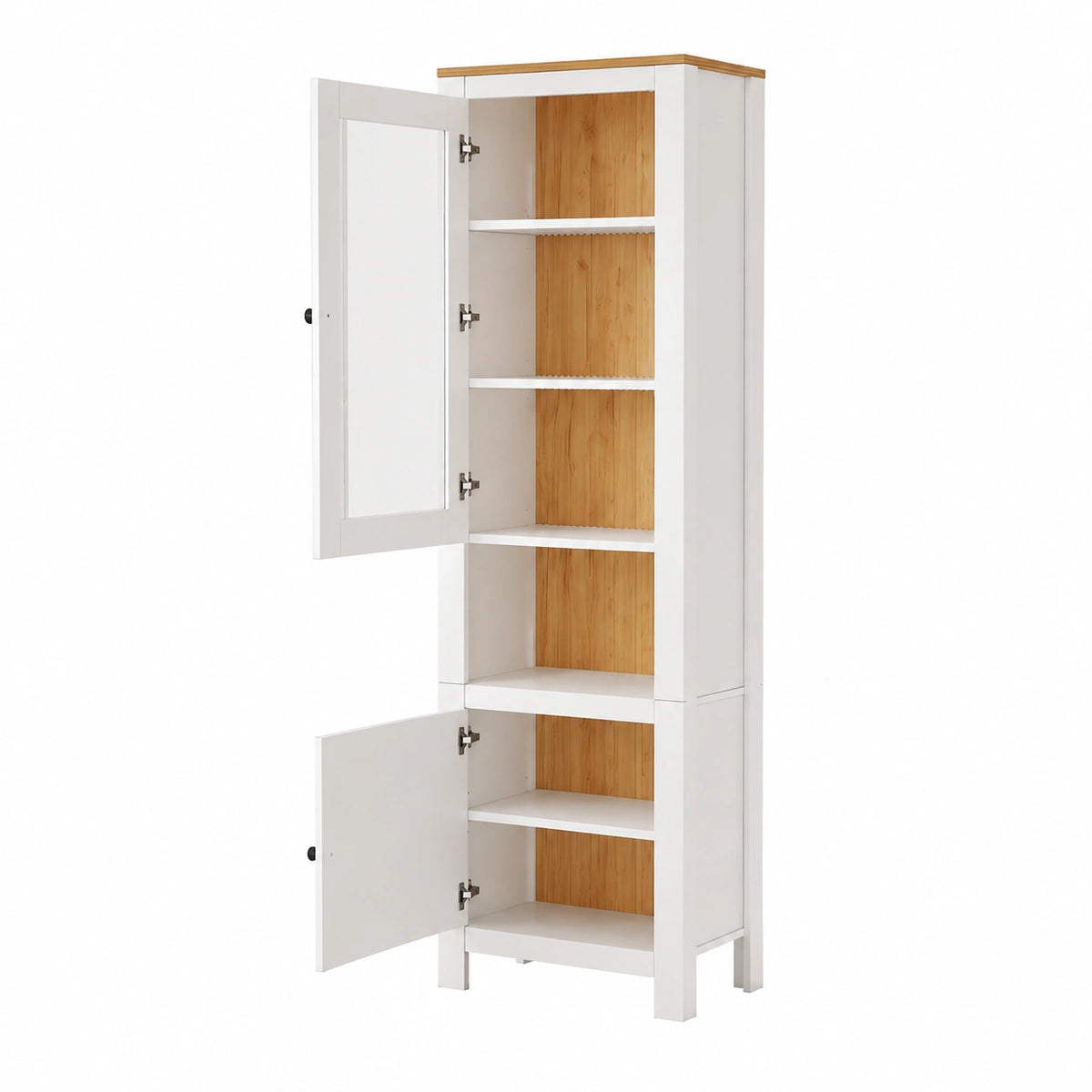 Armoire, en verre, avec rangement, avec portes, coloris blanc et naturel, 70 x 188 cm, pour la chambre