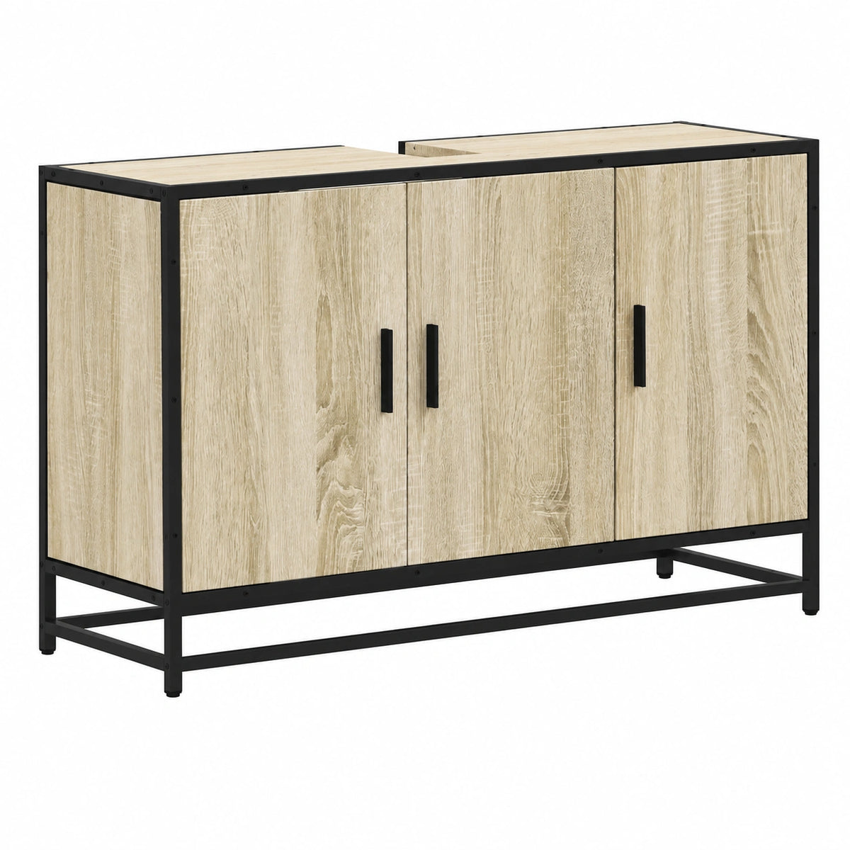 Meuble d’appoint, avec rangement, en chêne et métal, 90 x 33 x 60 cm, pour le salon ou la chambre