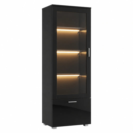 Armoire, en verre, avec télécommande, avec étagères, avec portes, coloris noir, 40 x 50 x 160 cm, pour la chambre
