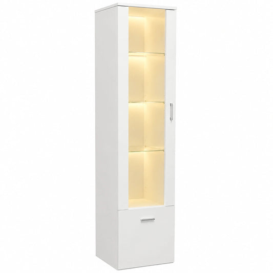 Armoire, en verre, avec rangement, avec portes, coloris blanc, 42 x 30 x 160 cm, pour la chambre