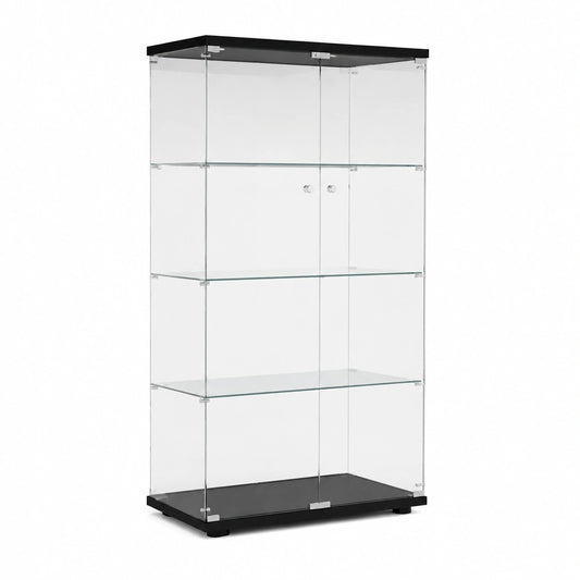 Bureau, avec portes, avec éclairage LED, en verre, coloris noir, pour l’espace de travail