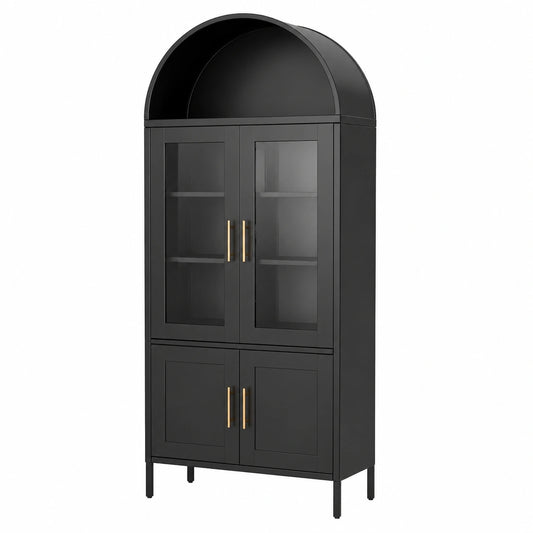 Armoire, en métal et verre, avec rangement, avec portes, coloris noir, 185 x 80 x 40 cm, pour la chambre