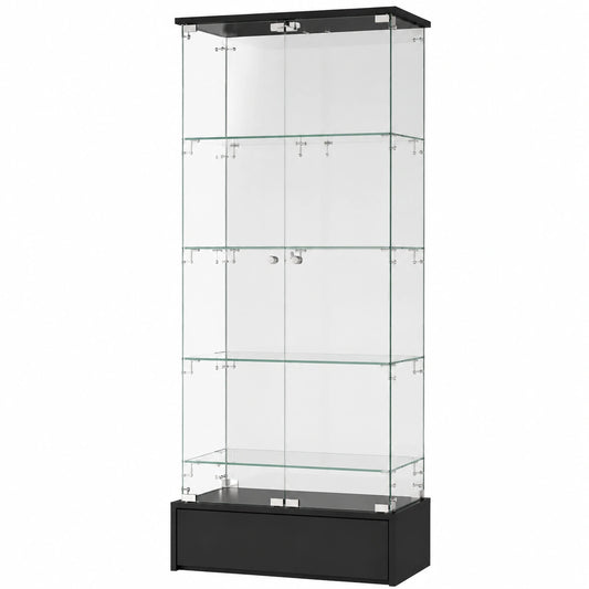 Armoire, avec tiroirs, avec étagères, en verre, coloris noir, 69,9 x 35,3 x 179,8 cm, pour la chambre