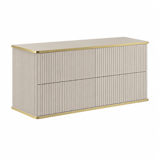 Ensemble de meubles de salle de bain, avec tiroirs, coloris beige et doré, pour la salle de bain