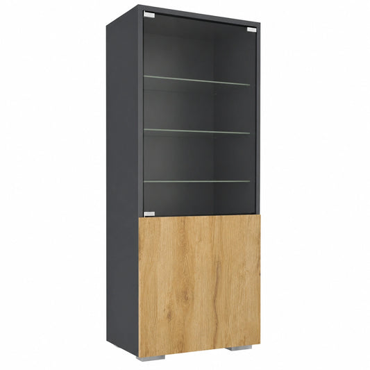 Armoire, avec portes, en chêne et verre, coloris anthracite, 50 x 122,5 x 34,5 cm, pour la chambre