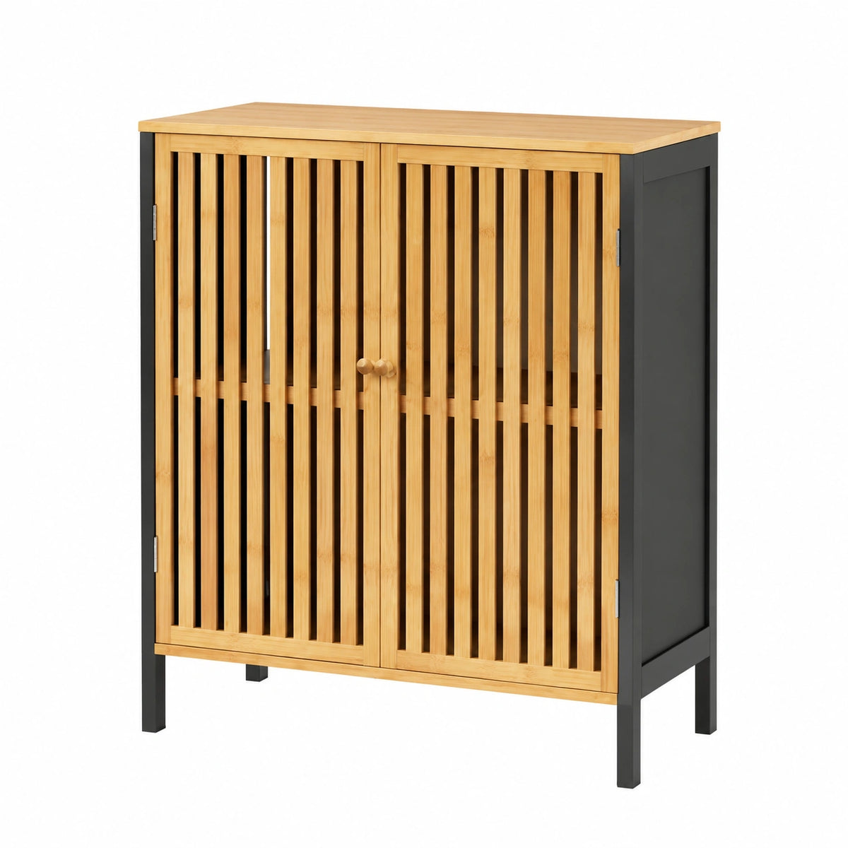 Armoire, avec rangement, en bambou et panneaux de bois, coloris noir et naturel, pour la chambre