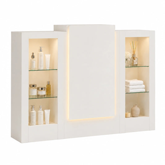 Armoire, en verre, avec tiroirs, coloris blanc, 150 x 100 x 52 cm, pour la chambre