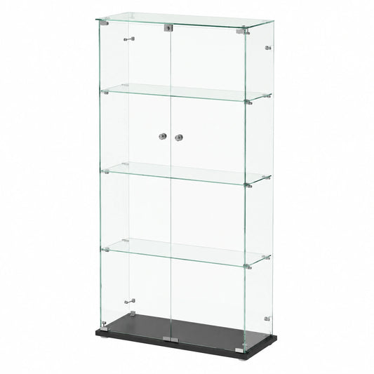 Armoire, en verre, avec étagères, avec portes, coloris noir et transparent, 163 x 78,5 x 35 cm, pour la chambre