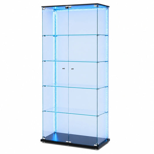 Armoire, en verre, avec étagères, avec portes, coloris noir, pour la chambre