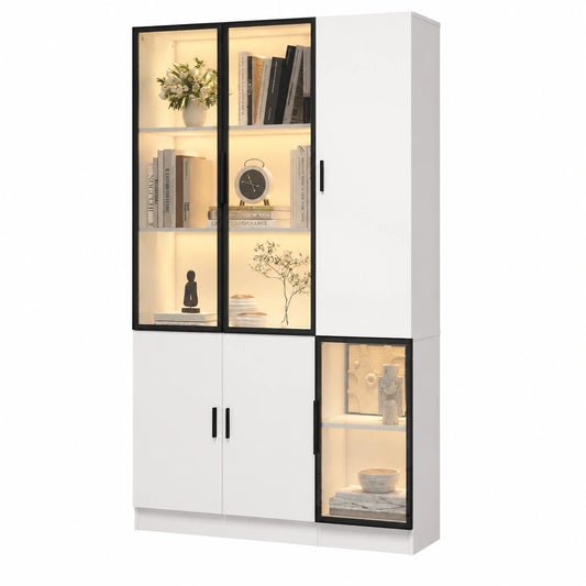 Armoire, avec rangement, avec portes, en aluminium et verre trempé, 120 x 35 x 200 cm, coloris blanc, pour la chambre